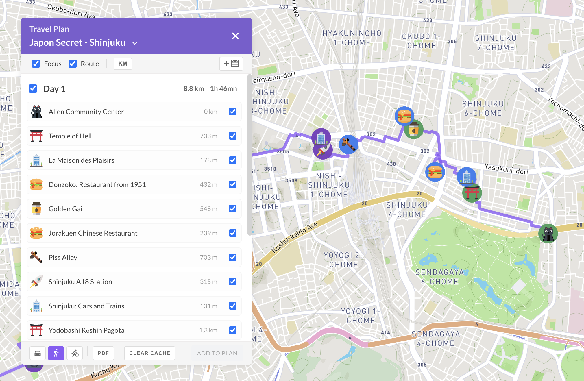 Travel Plan with Route